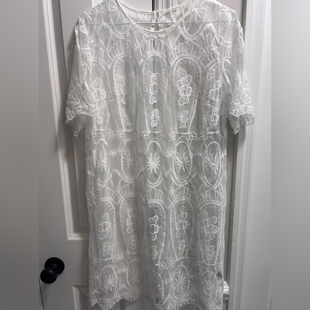 SHEIN White Lace Long Sleeve Dress